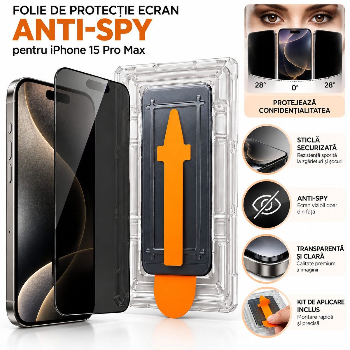 Folie iPhone 15 Pro Max, anti-spion