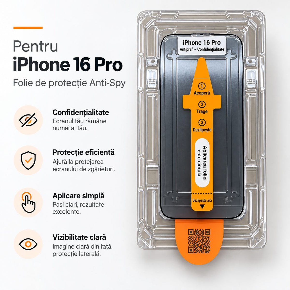 Folie iPhone 16 Pro, anti-spion