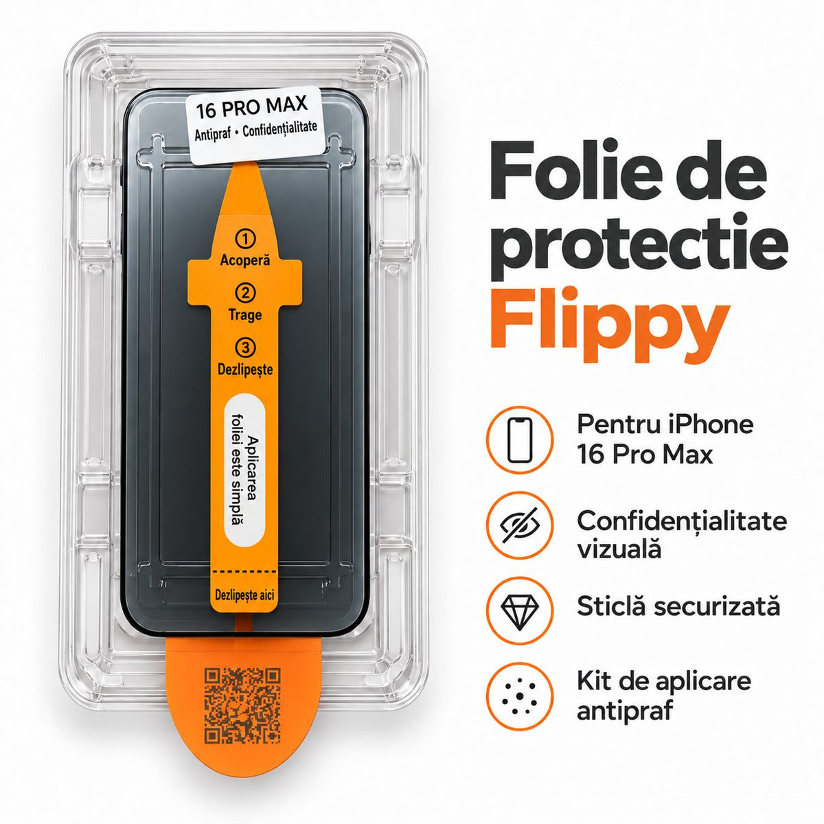Folie iPhone 16 Pro Max, sticlă securizată