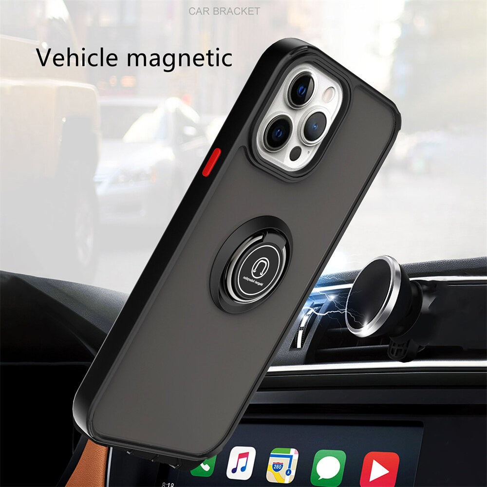 Husă iPhone 11, antișoc cu inel metalic, negru