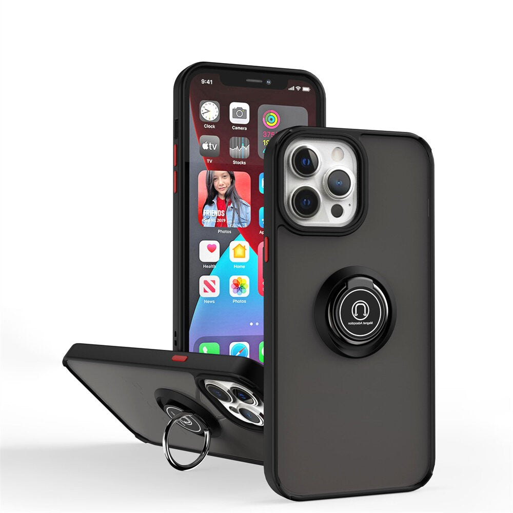 Husă iPhone 11, antișoc cu inel metalic, negru