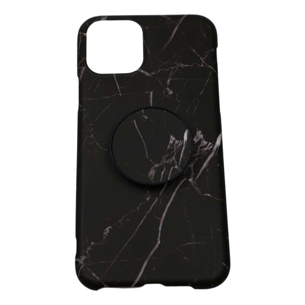 Husă iPhone 11, marmorată, cu suport inclus, negru