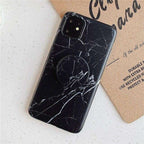 Husă iPhone 11, marmorată, cu suport inclus, negru