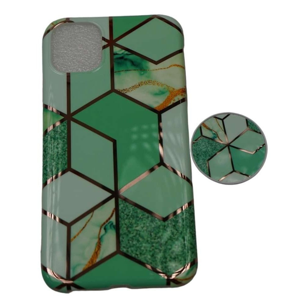 Husă iPhone 11, marmorată, cu suport inclus, verde