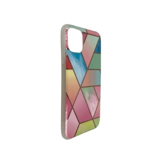 Husă iPhone 11 Pro, marmorată, cu model geometric, roz
