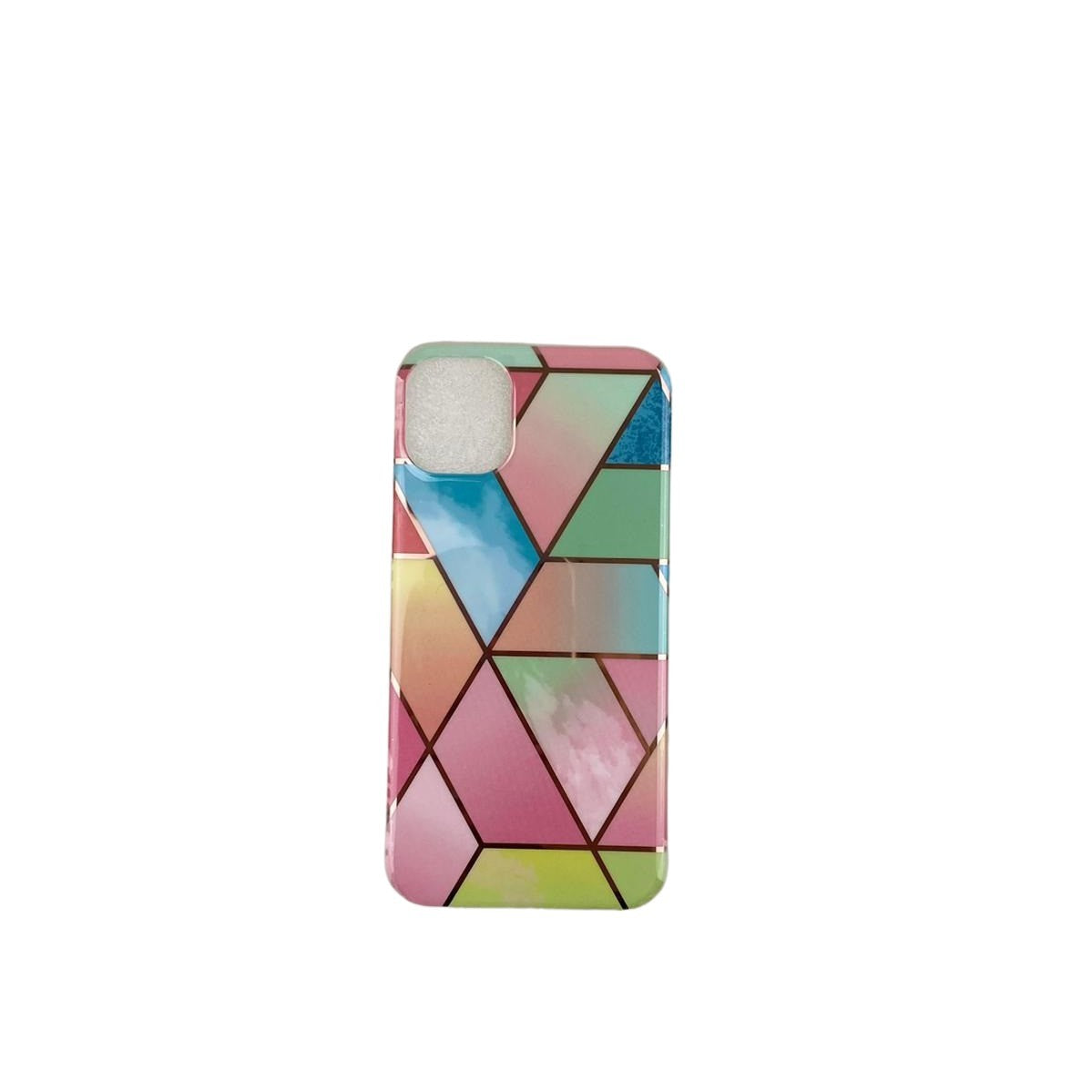 Husă iPhone 11 Pro, marmorată, cu model geometric, roz