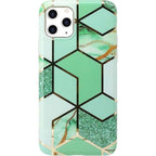 Husă iPhone 11 Pro, marmorată, cu model geometric, verde