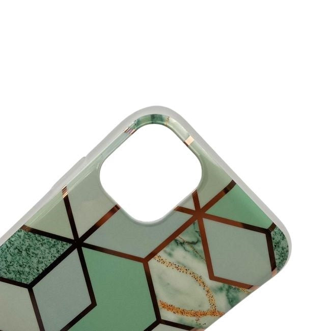 Husă iPhone 11 Pro, marmorată, cu model geometric, verde