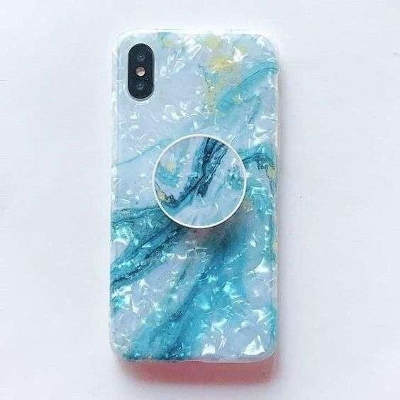 Husă iPhone 11 Pro, marmorată, cu suport inclus, albastru