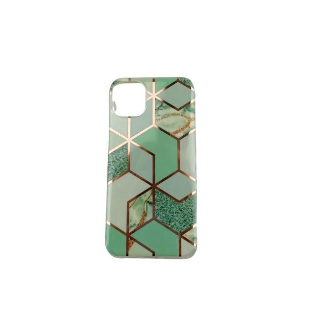 Husă iPhone 11 Pro Max, marmorată, cu model geometric, verde