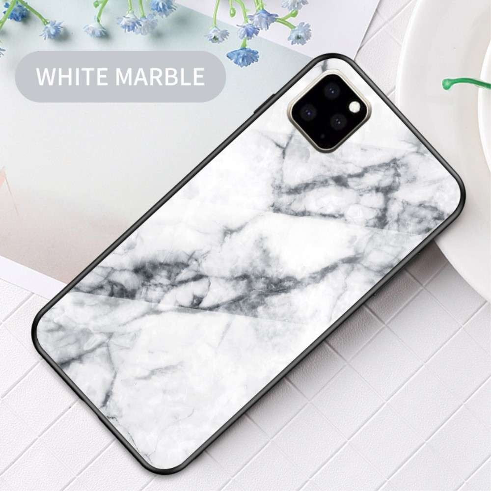 Husă iPhone 11 Pro Max, marmorată, din sticlă, alb
