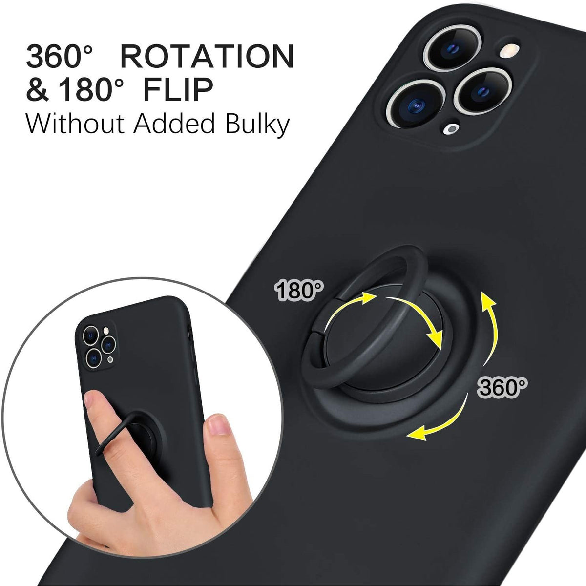 Husă iPhone 11 Pro Max, silicon cu inel, negru
