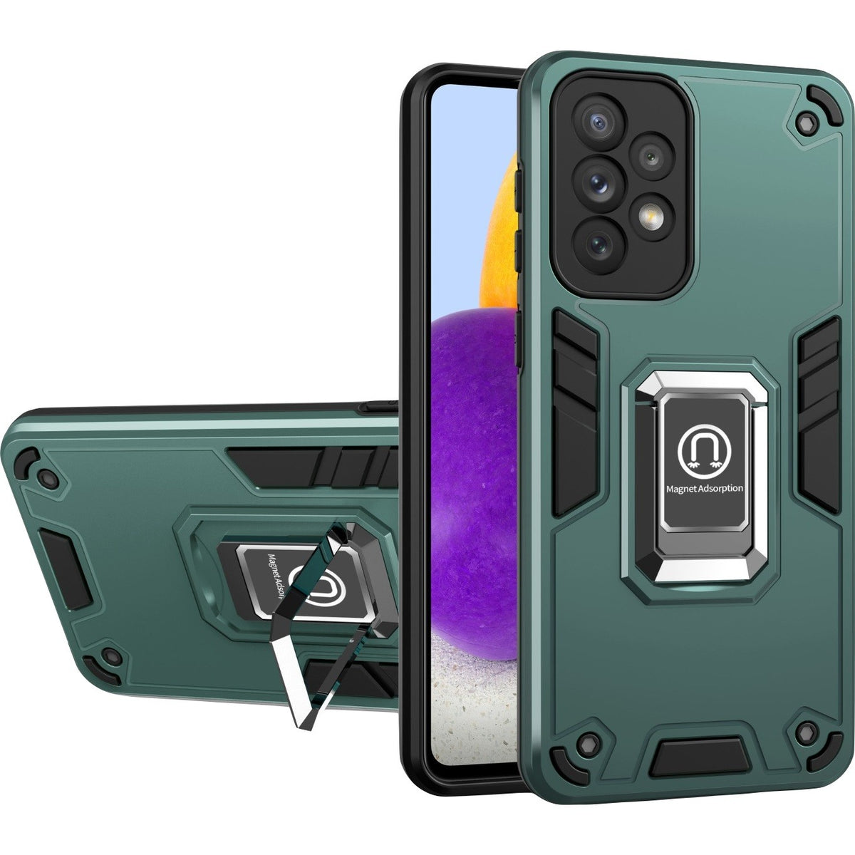 Husă iPhone 11, ultra-rezistentă cu suport, hibridă, cu inel-suport, verde