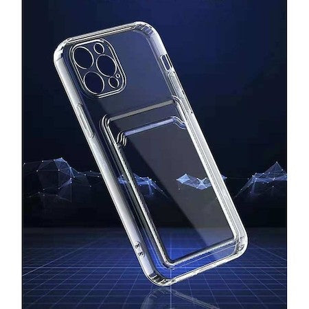 Husă iPhone 12, cu buzunar pentru card, transparent
