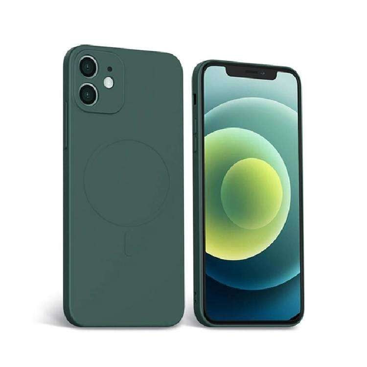 Husă iPhone 12, magnetică MagSafe, silicon, cu inel-suport, verde