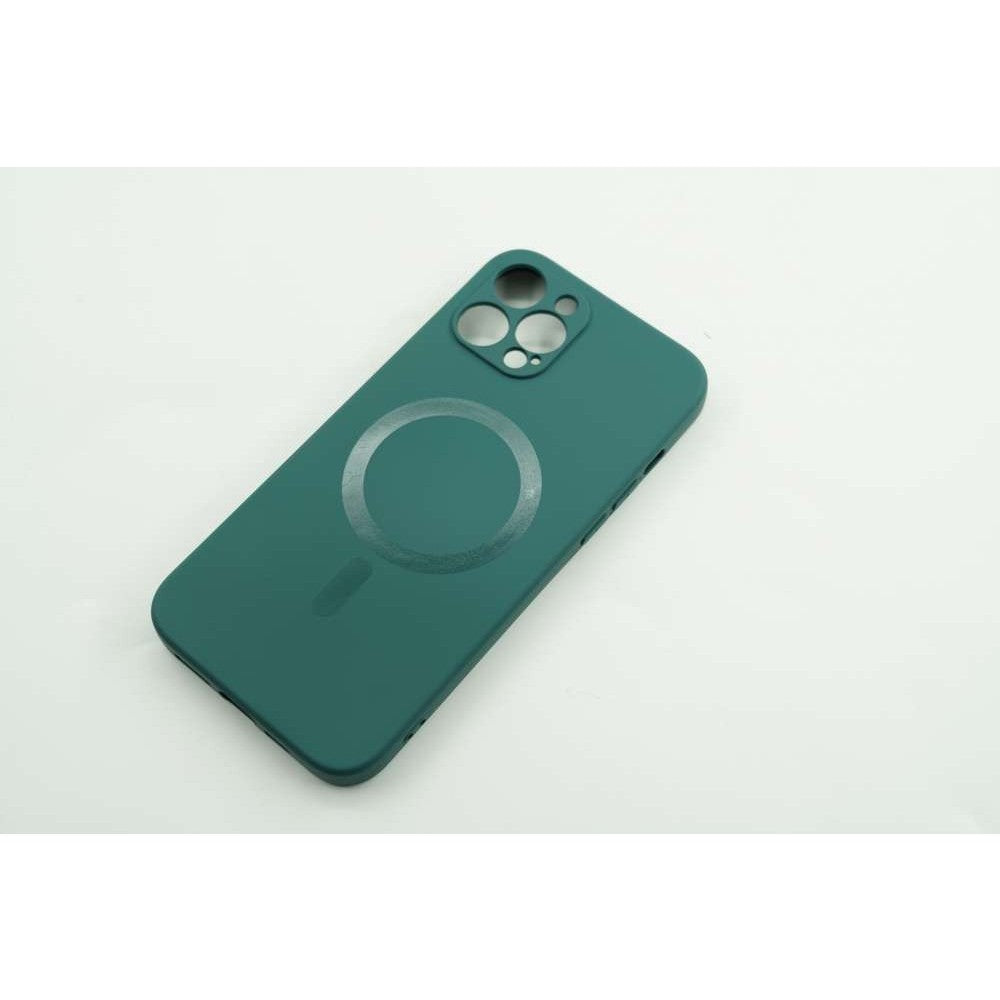 Husă iPhone 12, magnetică MagSafe, silicon, cu inel-suport, verde