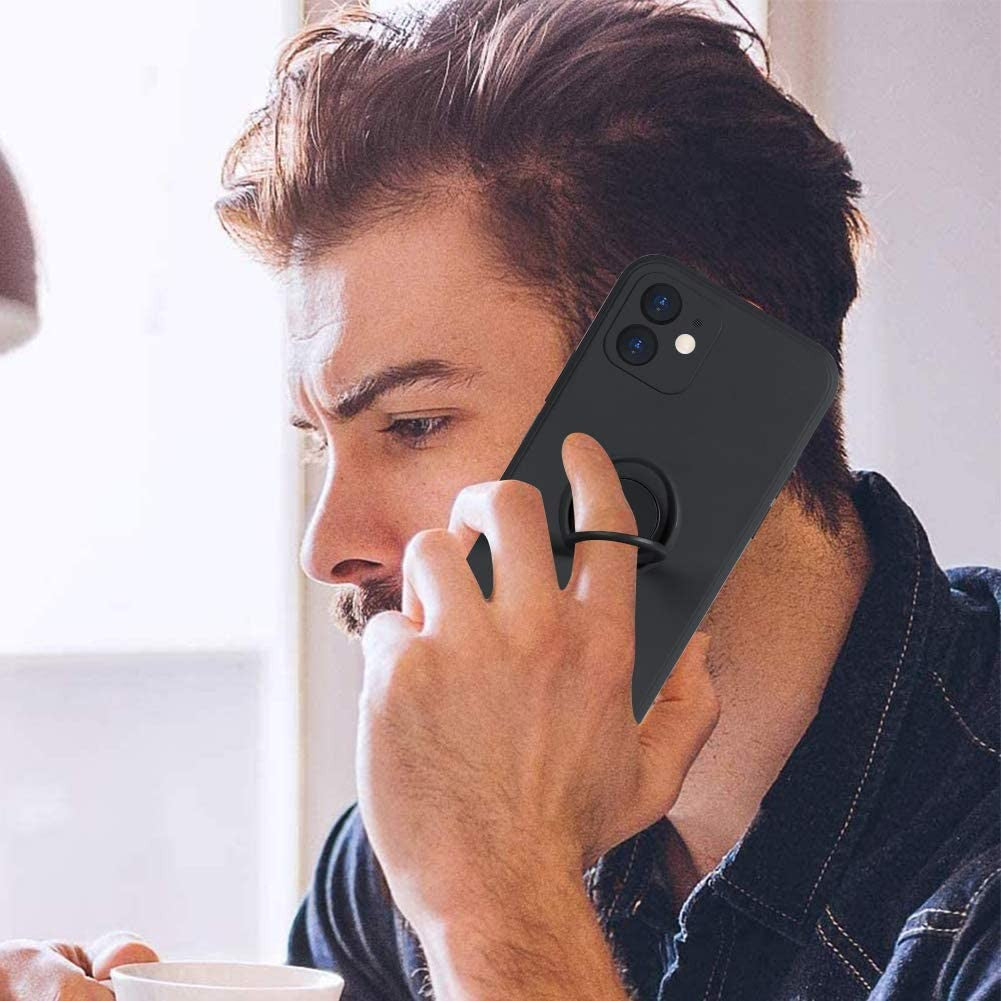 Husă iPhone 12 Mini, silicon cu inel, negru