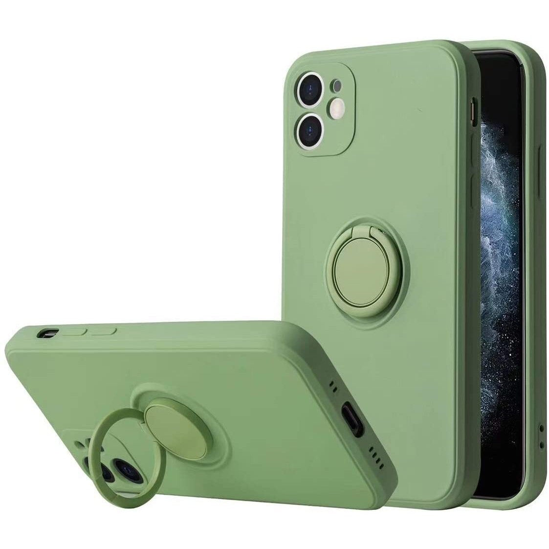 Husă iPhone 12 Mini, silicon cu inel, verde