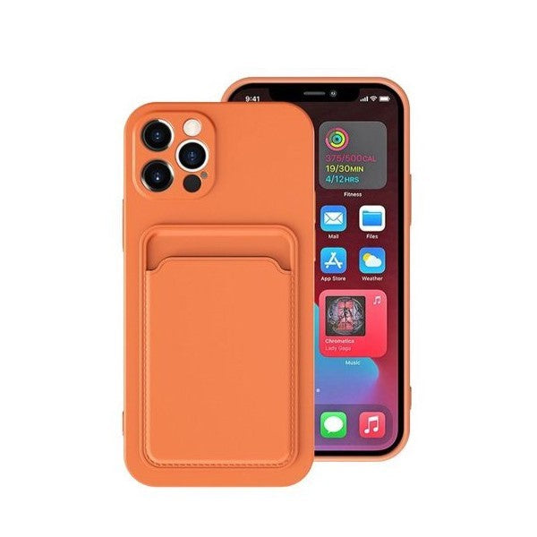 Husă iPhone 12 Pro, cu buzunar pentru card, portocaliu