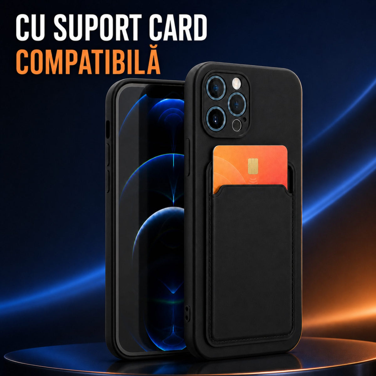 Husă iPhone 12 Pro Max, cu buzunar pentru card, negru