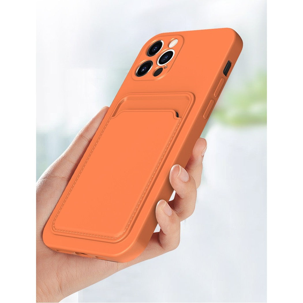 Husă iPhone 12 Pro Max, cu buzunar pentru card, portocaliu