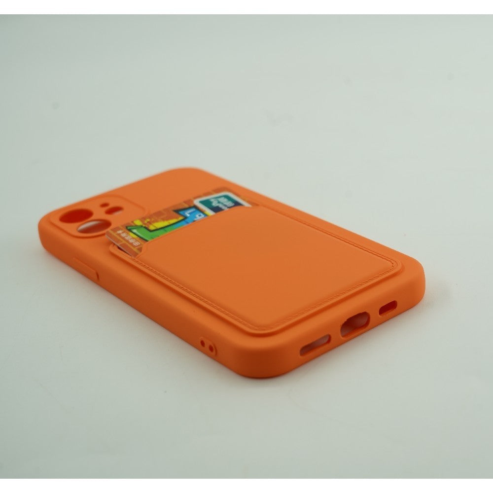 Husă iPhone 12 Pro Max, cu buzunar pentru card, portocaliu