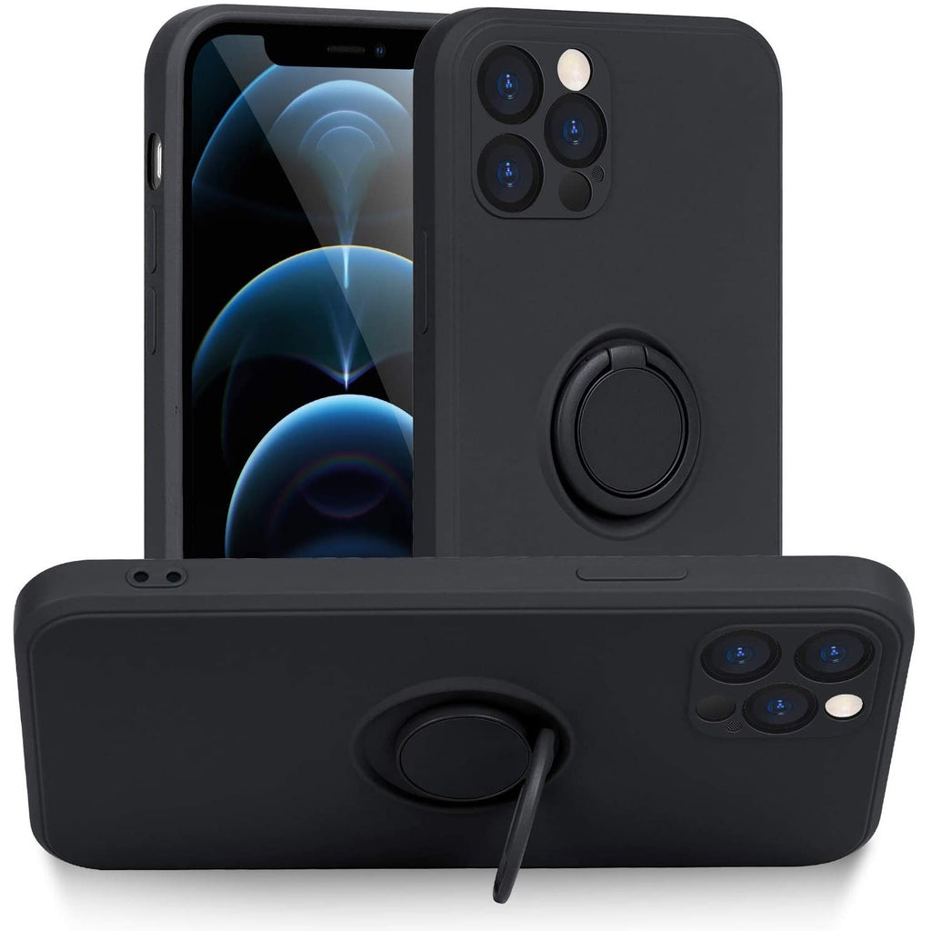 Husă iPhone 12 Pro Max, silicon cu inel, negru
