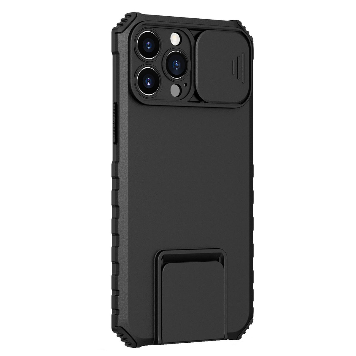 Husă iPhone 12 Pro Max, ultra-rezistentă cu suport, cu stand reglabil și capac glisant pentru cameră, negru