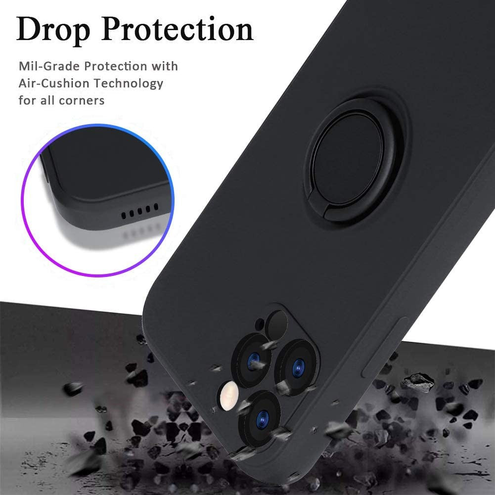 Husă iPhone 12 Pro, silicon cu inel, negru