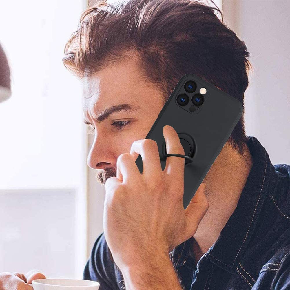Husă iPhone 12 Pro, silicon cu inel, negru