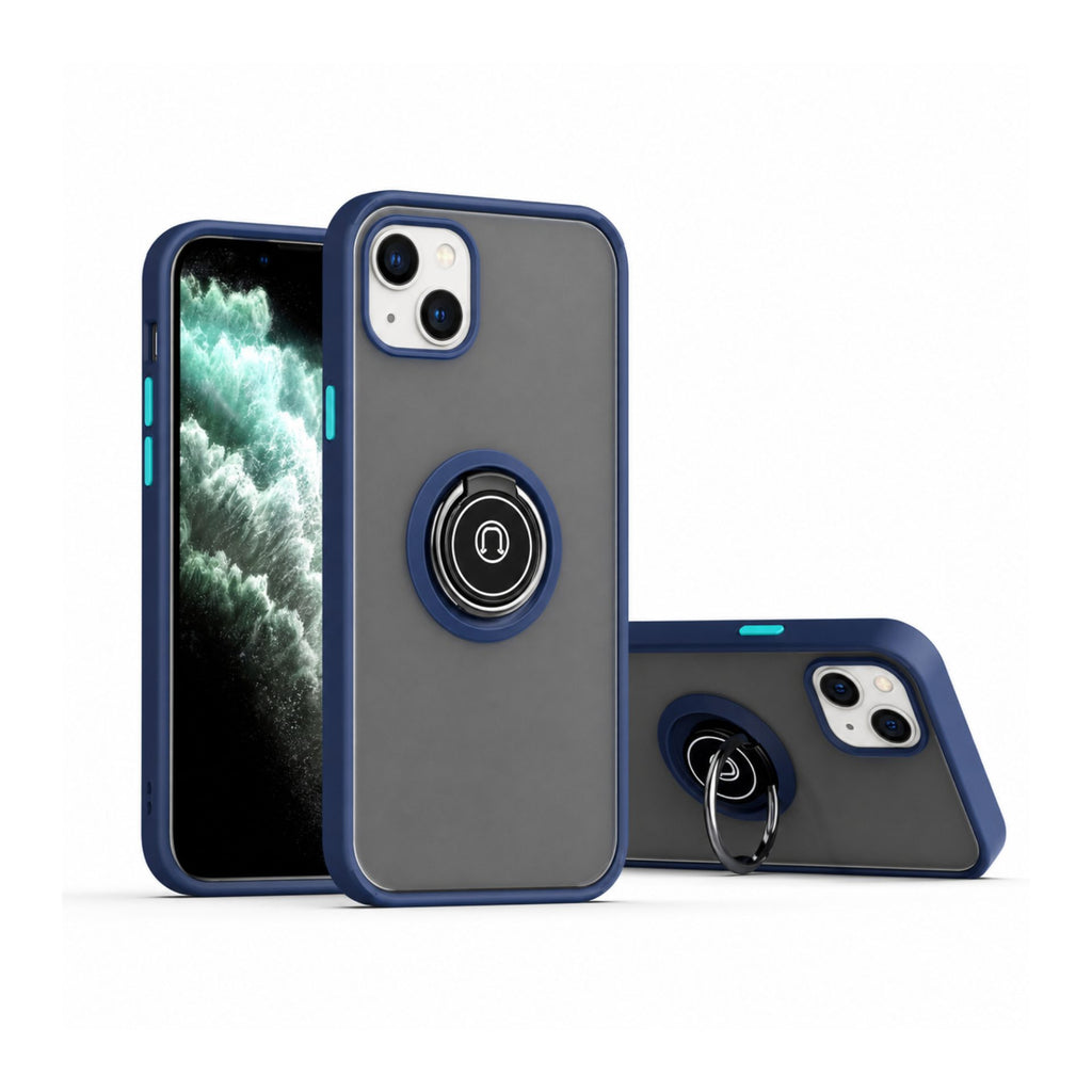 Husă iPhone 13, antișoc cu inel metalic, albastru