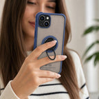 Husă iPhone 13, antișoc cu inel metalic, albastru