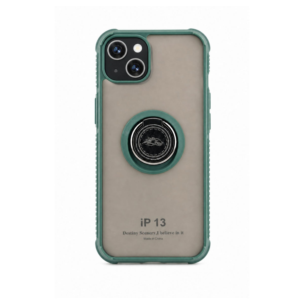 Husă iPhone 13, antișoc cu inel metalic, verde