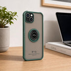 Husă iPhone 13, antișoc cu inel metalic, verde