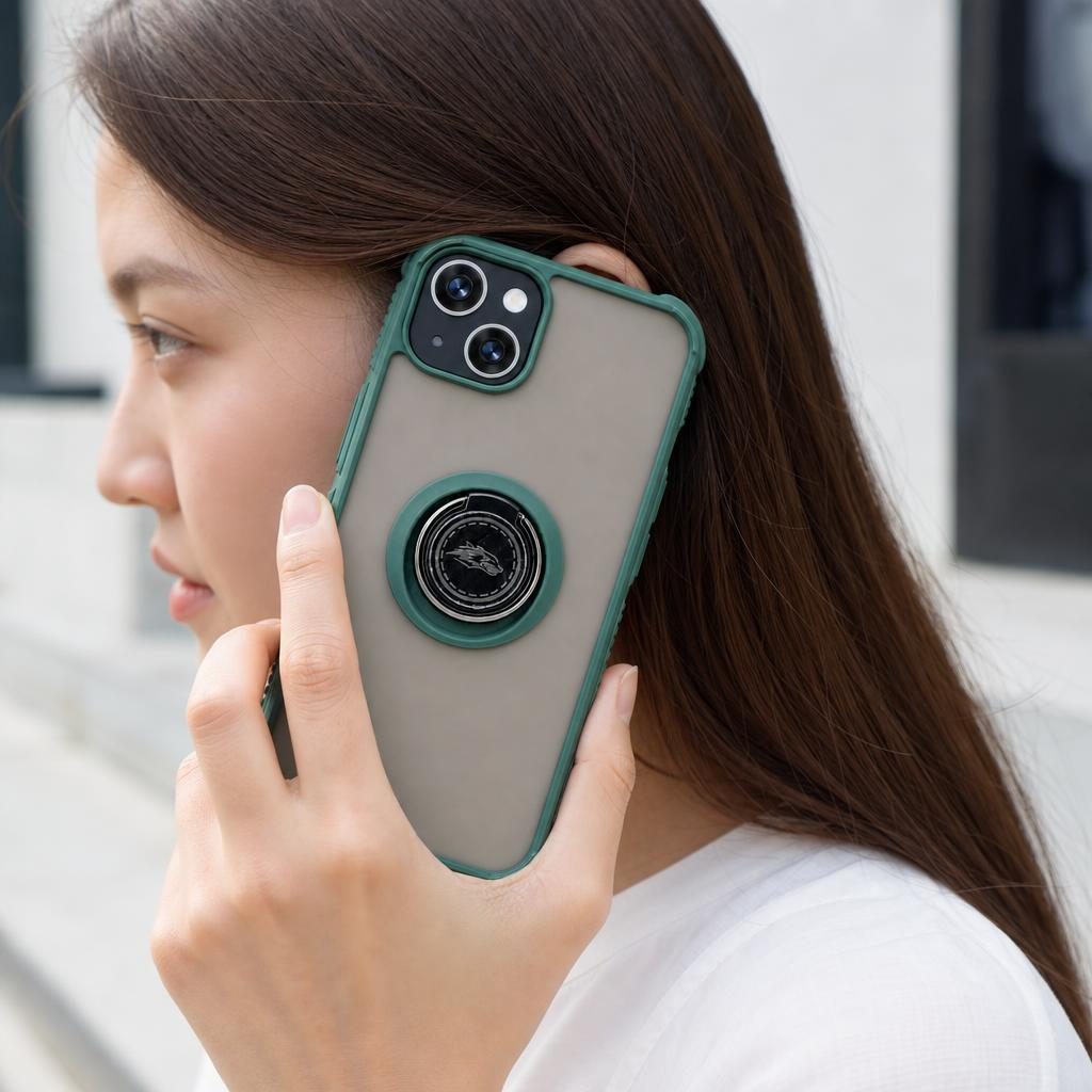 Husă iPhone 13, antișoc cu inel metalic, verde