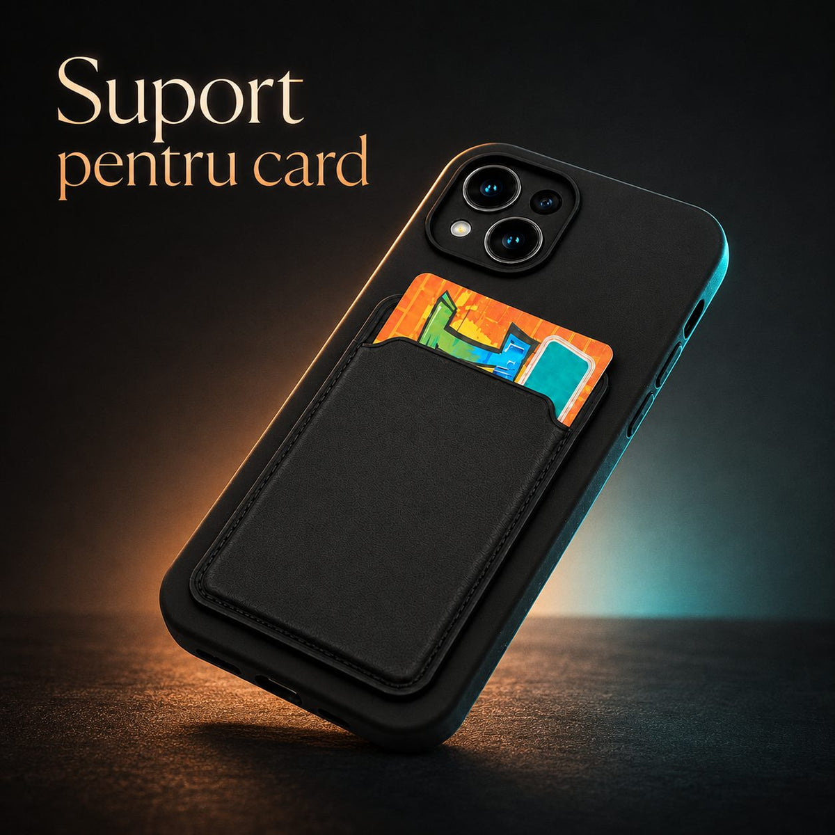Husă iPhone 13, cu buzunar pentru card, negru