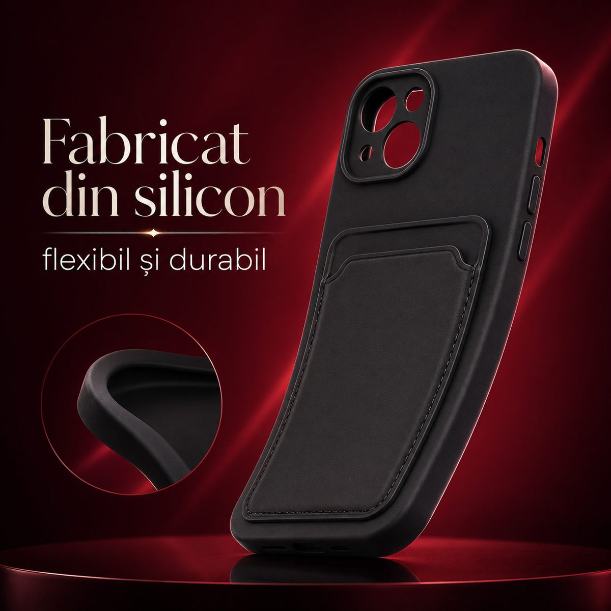 Husă iPhone 13, cu buzunar pentru card, negru