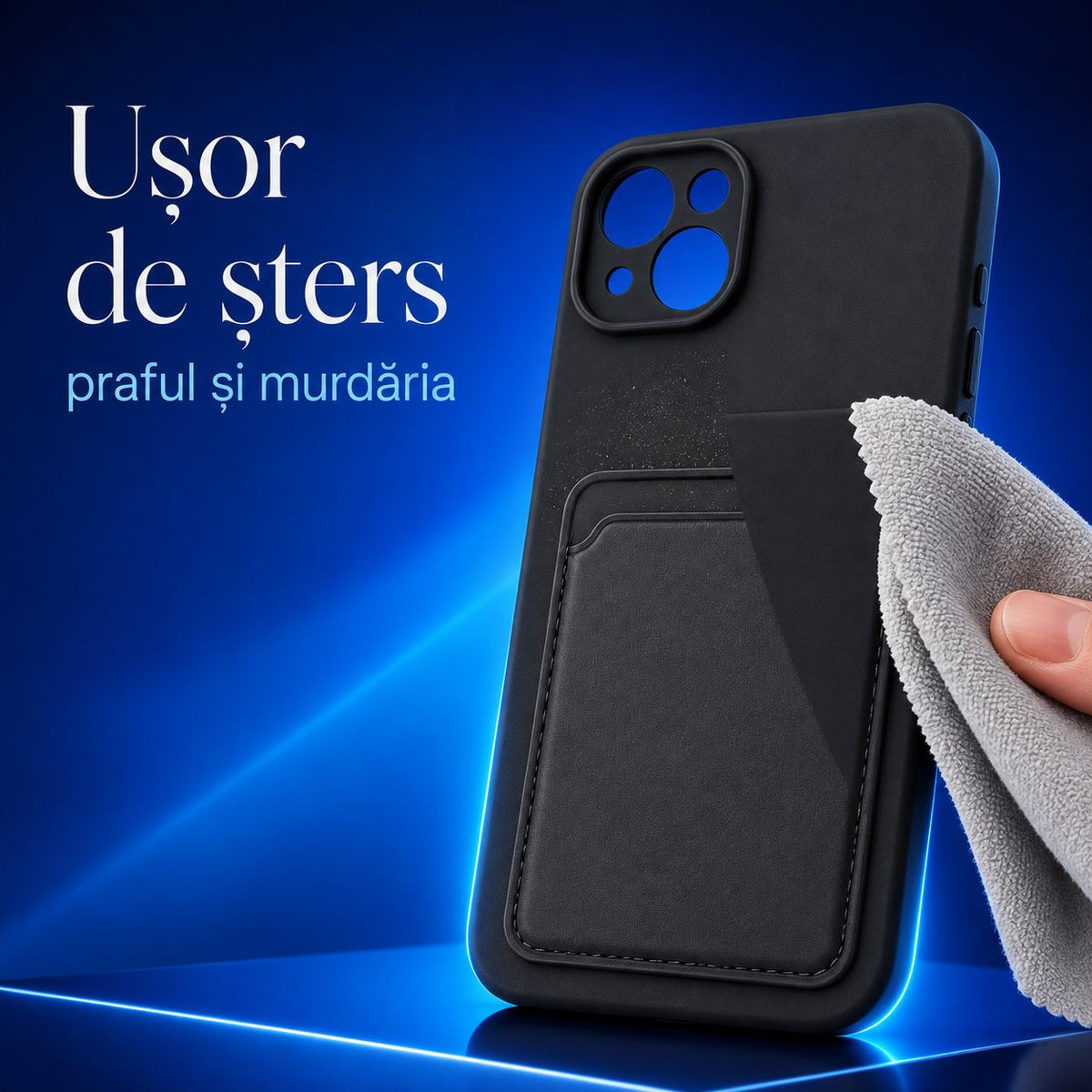 Husă iPhone 13, cu buzunar pentru card, negru