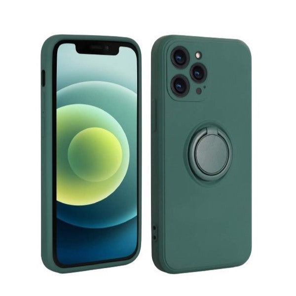 Husă iPhone 13 Mini, silicon cu inel, verde