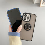Husă iPhone 13 Mini, ultra-rezistentă cu suport, cu inel rotativ și spate mat translucid, negru