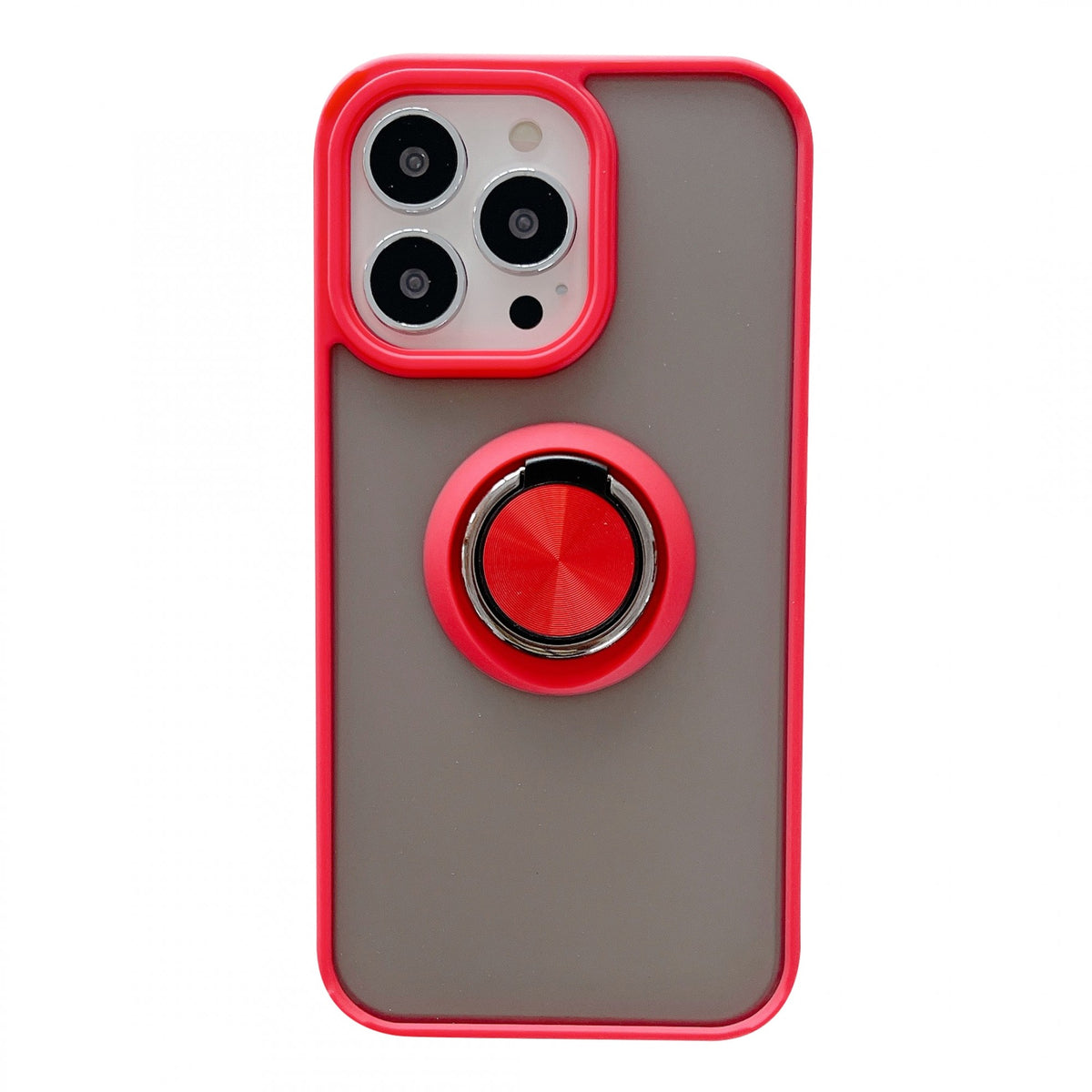 Husă iPhone 13 Mini, ultra-rezistentă cu suport, cu inel rotativ și spate mat translucid, roșu