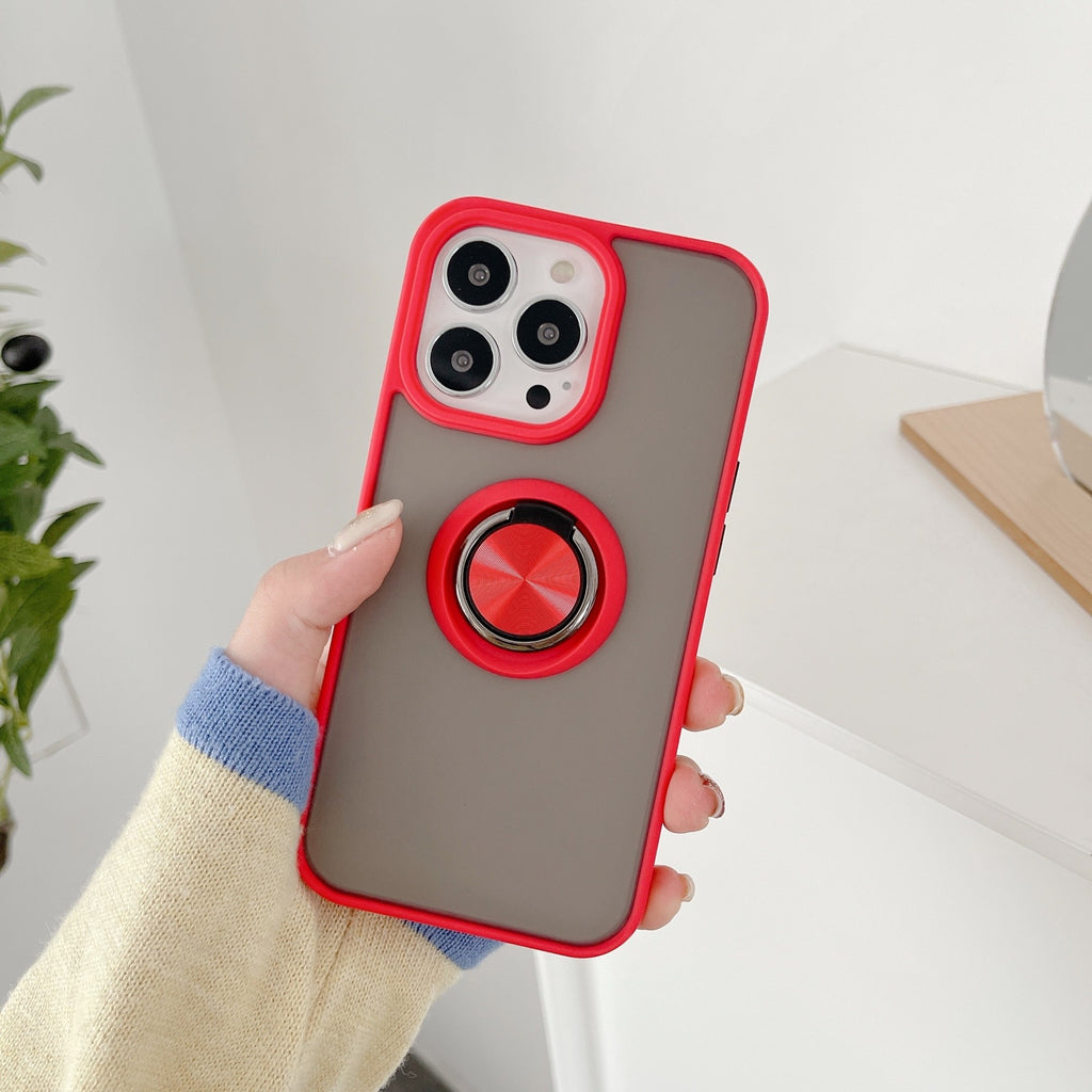 Husă iPhone 13 Mini, ultra-rezistentă cu suport, cu inel rotativ și spate mat translucid, roșu