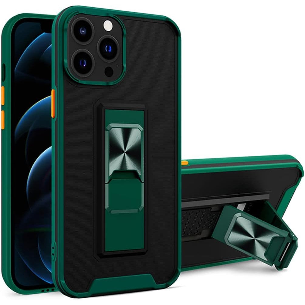 Husă iPhone 13 Mini, ultra-rezistentă cu suport, cu stand pliabil, verde închis