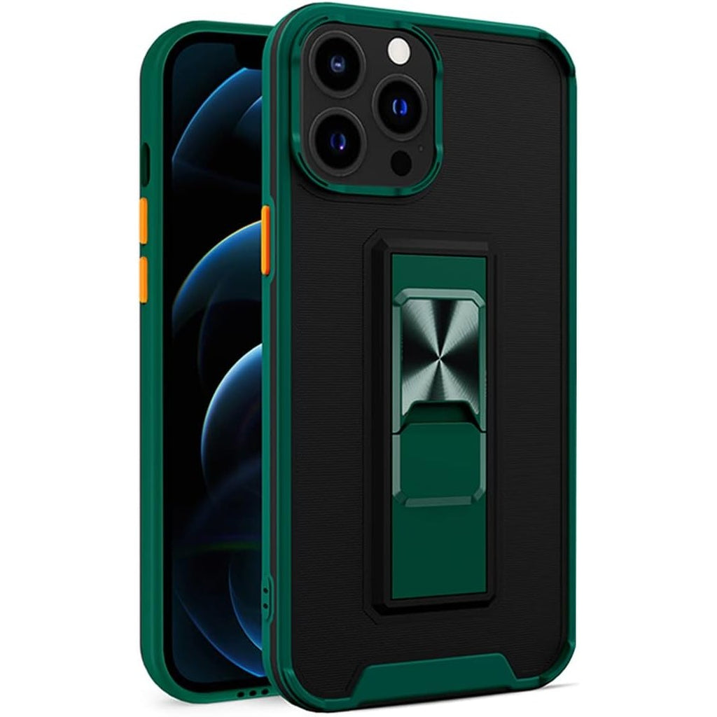 Husă iPhone 13 Mini, ultra-rezistentă cu suport, cu stand pliabil, verde închis