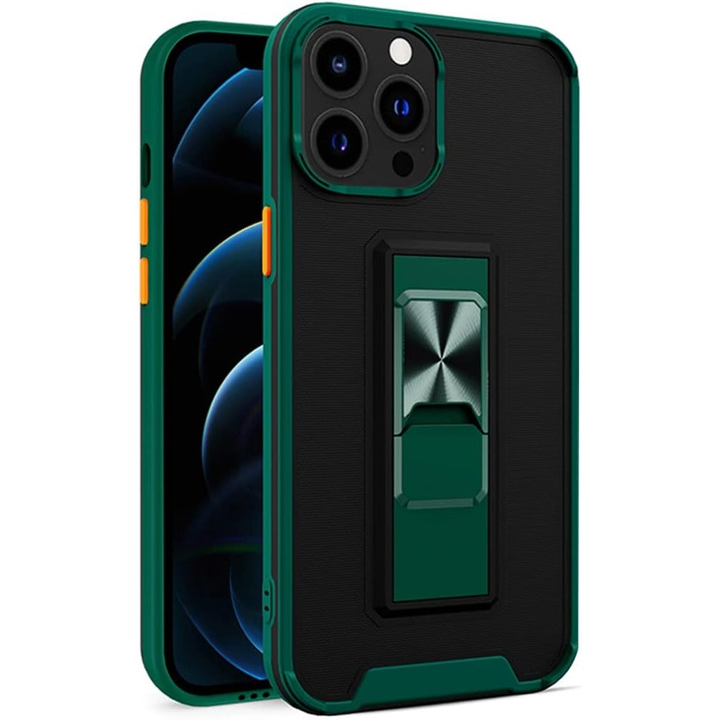 Husă iPhone 13 Mini, ultra-rezistentă cu suport, cu stand pliabil, verde închis