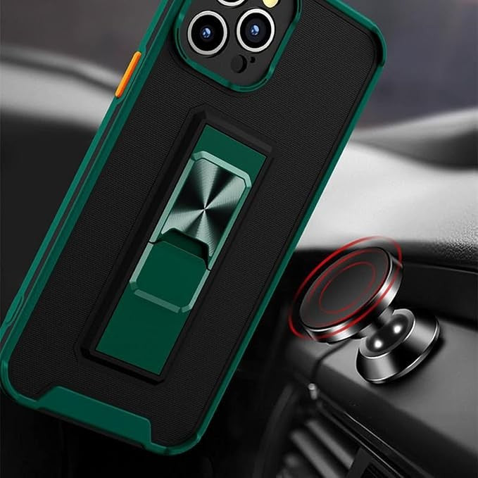 Husă iPhone 13 Mini, ultra-rezistentă cu suport, cu stand pliabil, verde închis