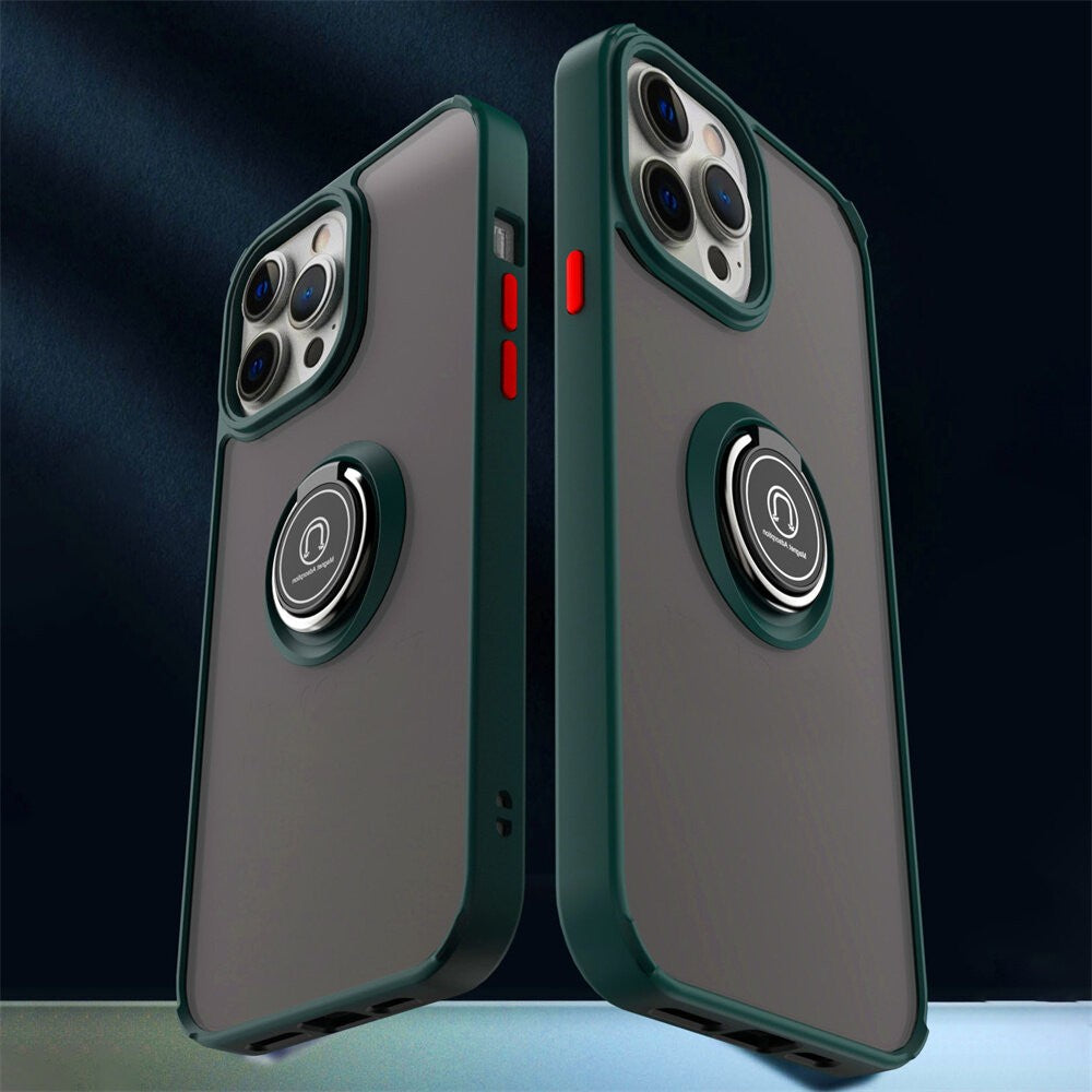 Husă iPhone 13 Pro, antișoc cu inel metalic, verde