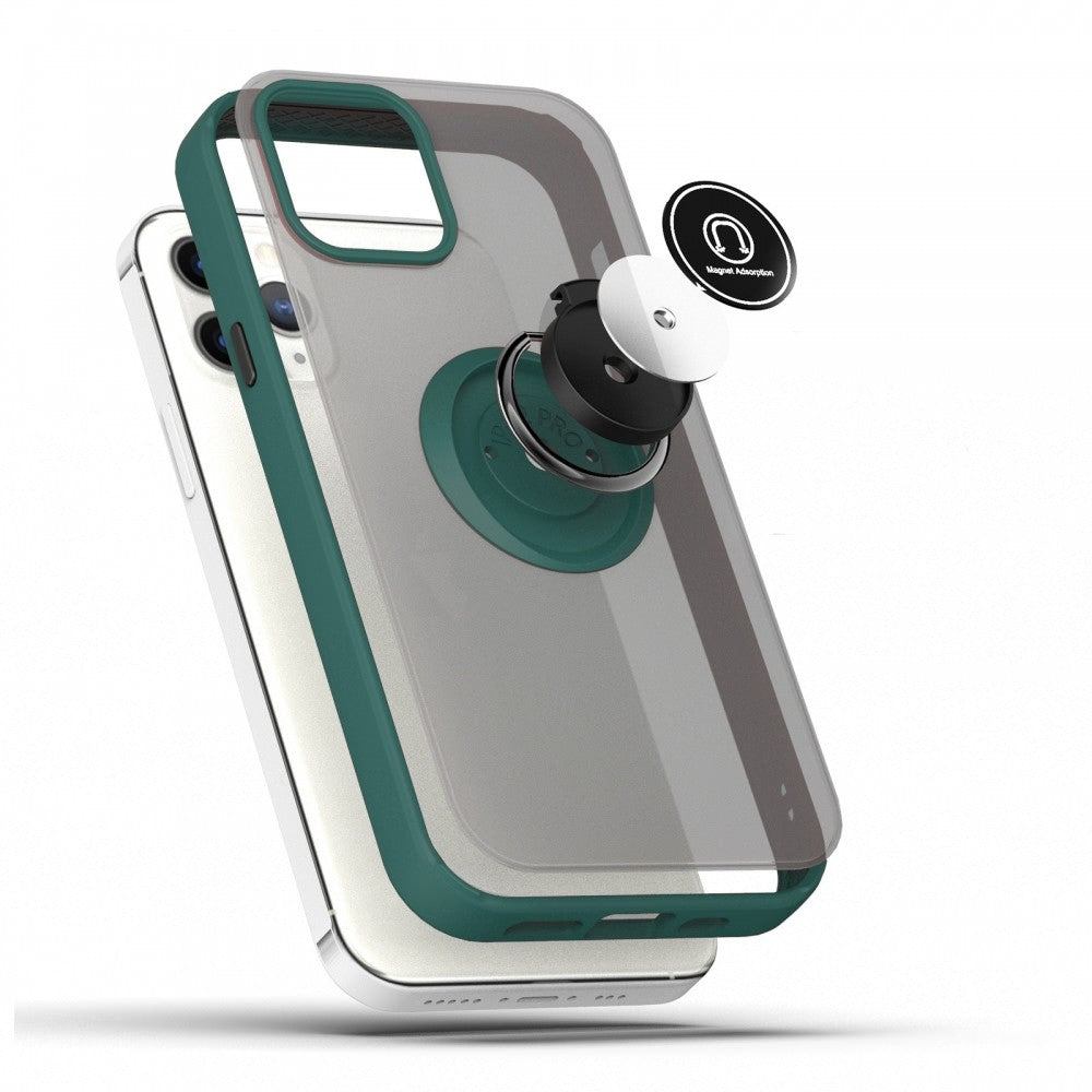 Husă iPhone 13 Pro, antișoc cu inel metalic, verde