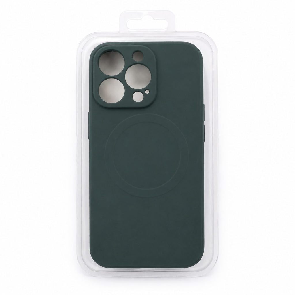 Husă iPhone 13 Pro, magnetică MagSafe, silicon, cu decupaj pe fiecare cameră, verde mat