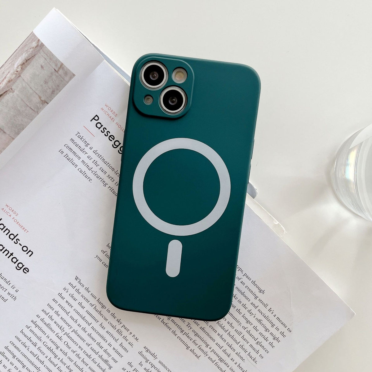 Husă iPhone 13 Pro, magnetică MagSafe, silicon, cu protecție pentru cameră, verde